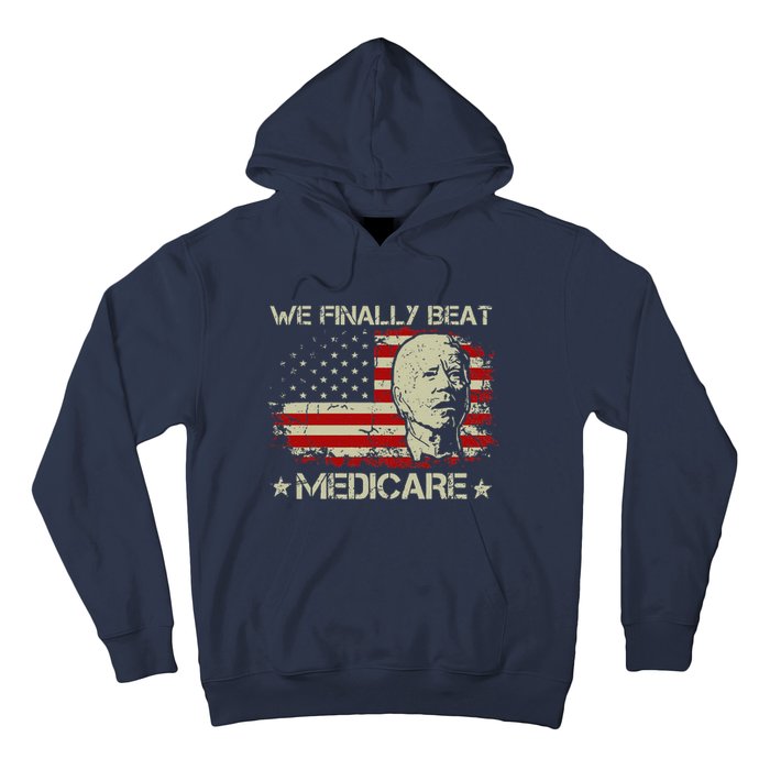 American Flag Retro We Finally Beat Medicare Funny Biden Hoodie