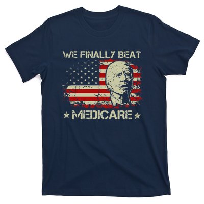 American Flag Retro We Finally Beat Medicare Funny Biden T-Shirt