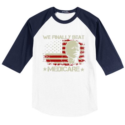 American Flag Retro We Finally Beat Medicare Funny Biden Baseball Sleeve Shirt