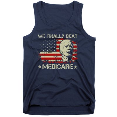 American Flag Retro We Finally Beat Medicare Funny Biden Tank Top