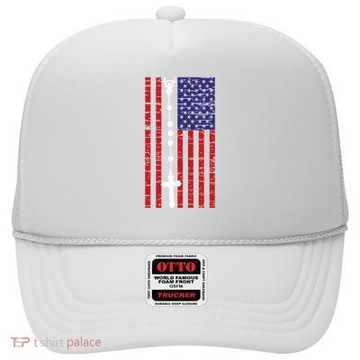 American Flag Rosary Catholic High Crown Mesh Back Trucker Hat