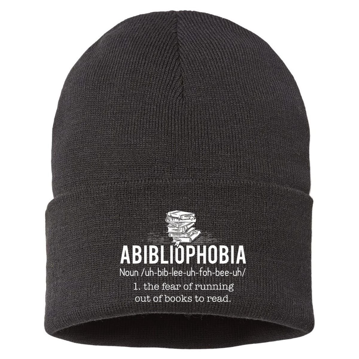 Abibliophobia Funny Reading Bookworm Reader Gift Sustainable Knit Beanie