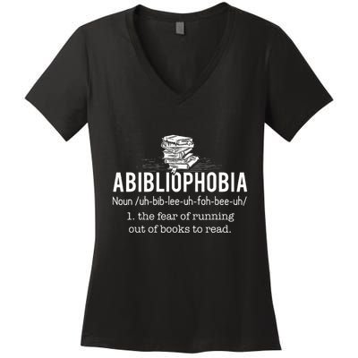 Abibliophobia Funny Reading Bookworm Reader Gift Women's V-Neck T-Shirt