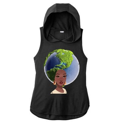 African American Afro World Earth Ladies PosiCharge Tri-Blend Wicking Draft Hoodie Tank