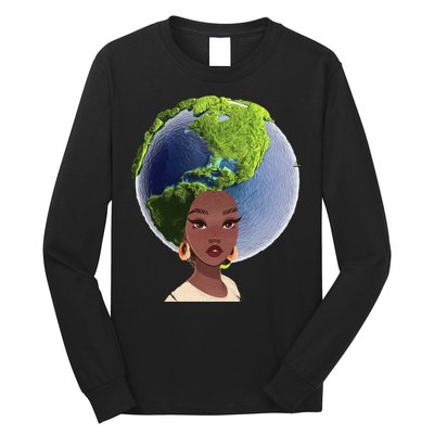 African American Afro World Earth Long Sleeve Shirt