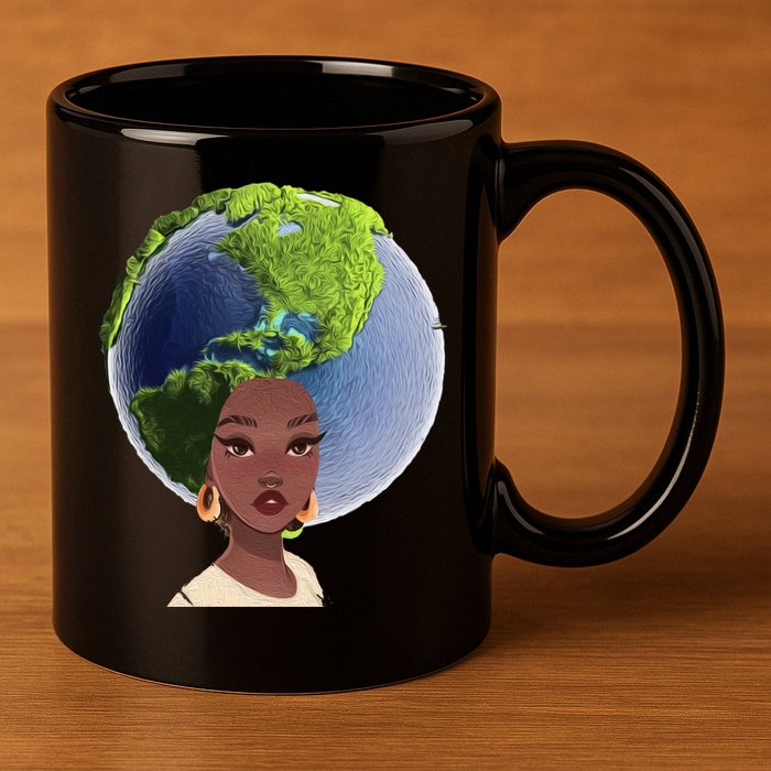 African American Afro World Earth 11oz C Handle Ceramic Mug
