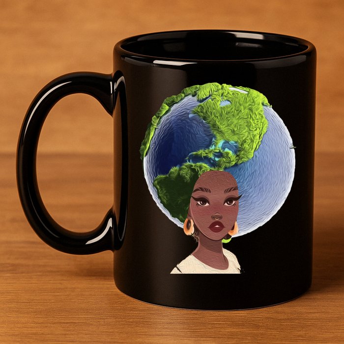 African American Afro World Earth 11oz C Handle Ceramic Mug