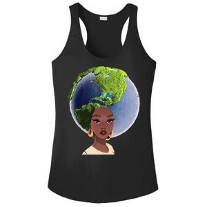 African American Afro World Earth Ladies PosiCharge Competitor Racerback Tank