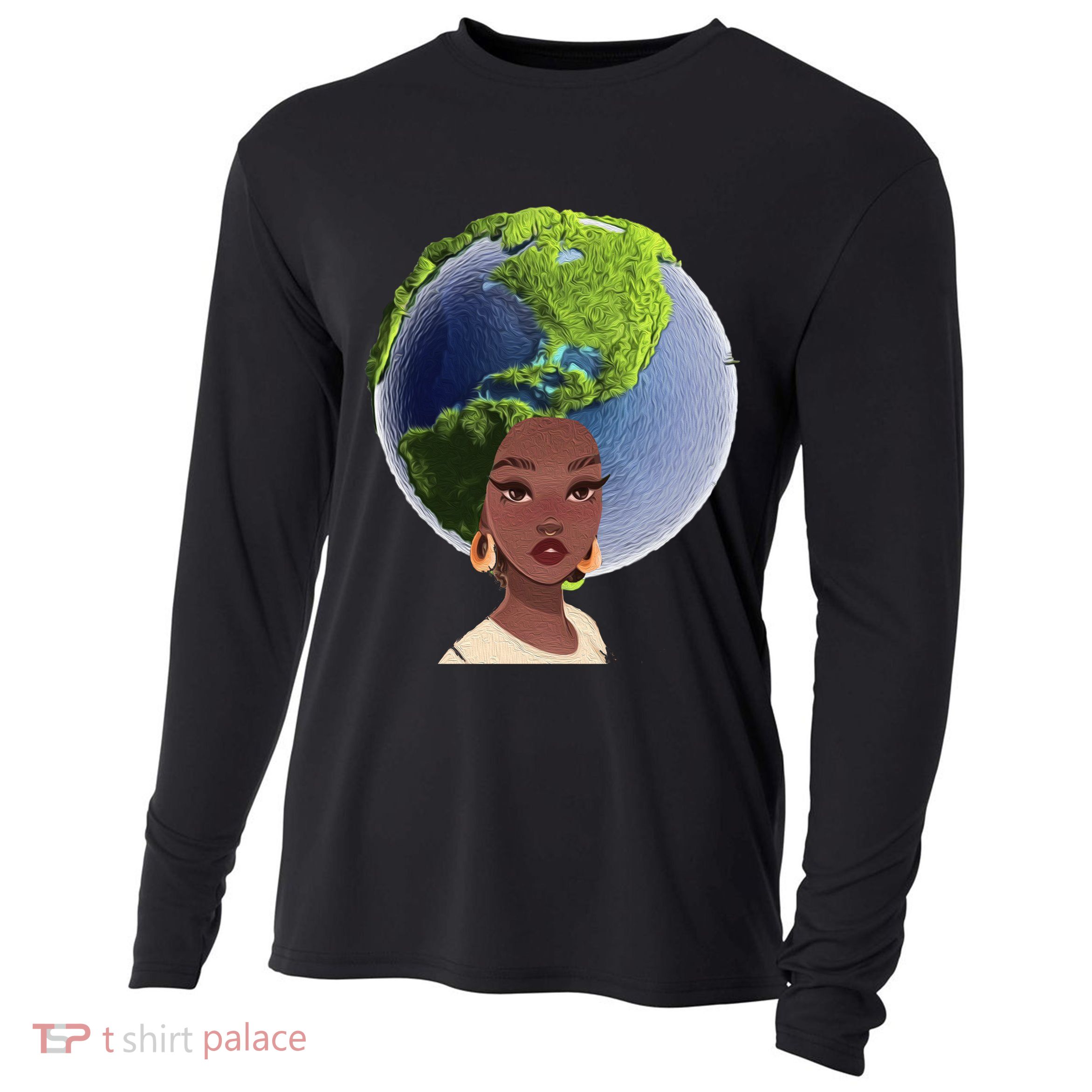 African American Afro World Earth Cooling Performance Long Sleeve Crew
