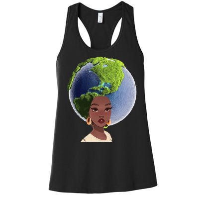 African American Afro World Earth Women's Racerback Tank