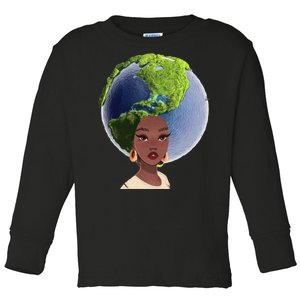 African American Afro World Earth Toddler Long Sleeve Shirt