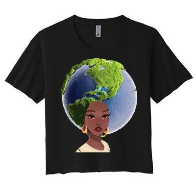 African American Afro World Earth Women's Crop Top Tee