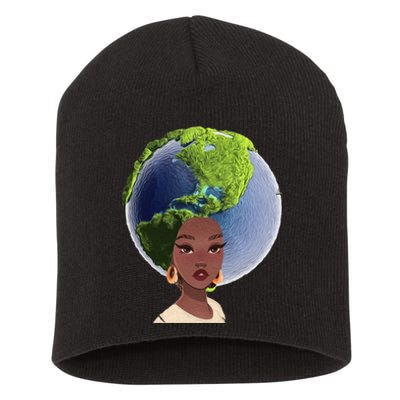 African American Afro World Earth Short Acrylic Beanie