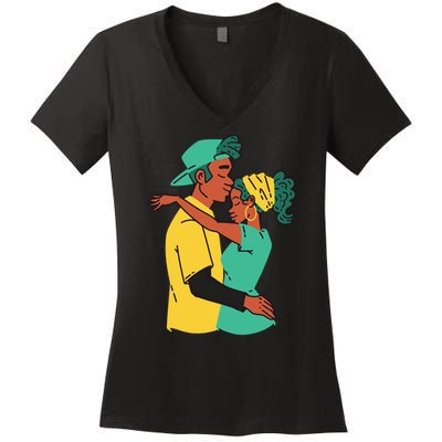 African American Couple Women's V-Neck T-Shirt