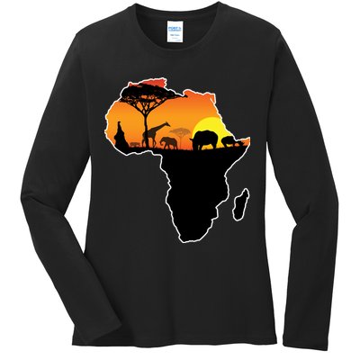 African Animals Ladies Long Sleeve Shirt