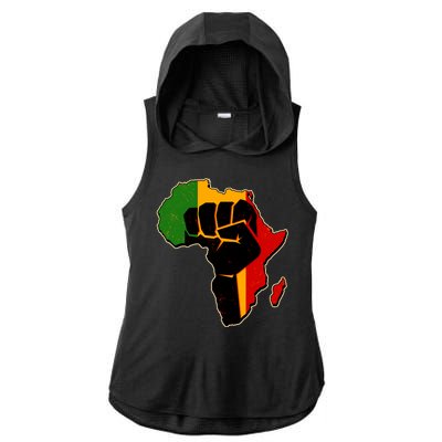 African Black Power Fist Ladies PosiCharge Tri-Blend Wicking Draft Hoodie Tank