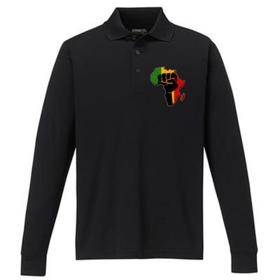 African Black Power Fist Performance Long Sleeve Polo