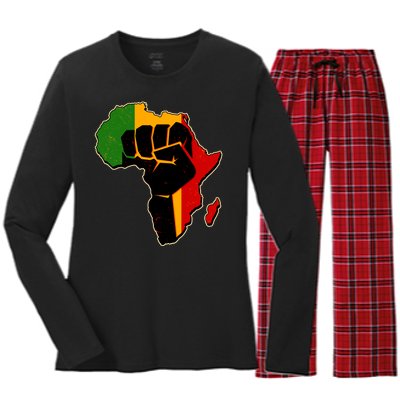 African Black Power Fist Women's Long Sleeve Flannel Pajama Set 