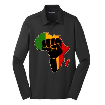 African Black Power Fist Silk Touch Performance Long Sleeve Polo