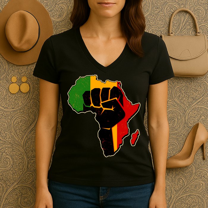 African Black Power Fist Women's V-Neck T-Shirt