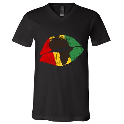 African Colors Lipstick Print V-Neck T-Shirt