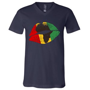 African Colors Lipstick Print V-Neck T-Shirt