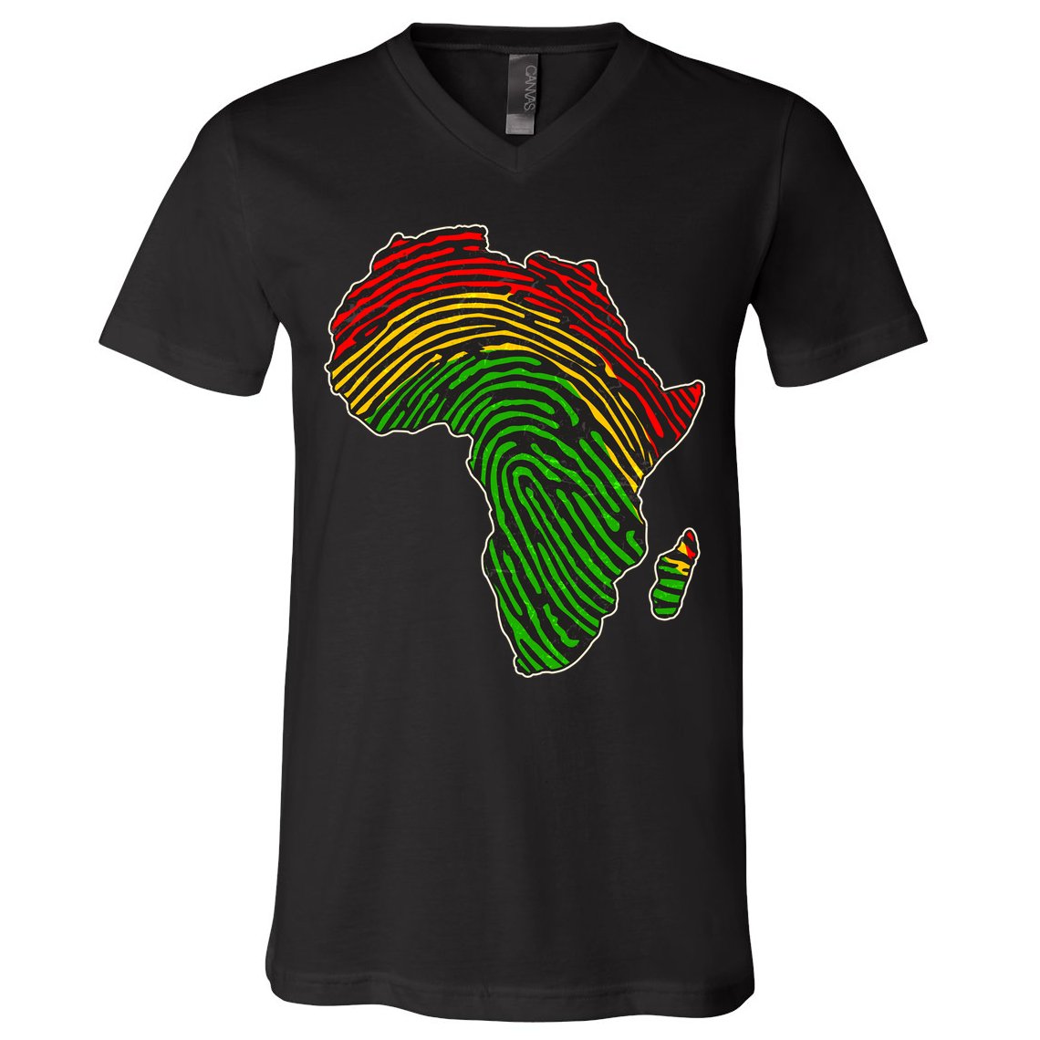 African Flag Colors Fingerprint V-Neck T-Shirt