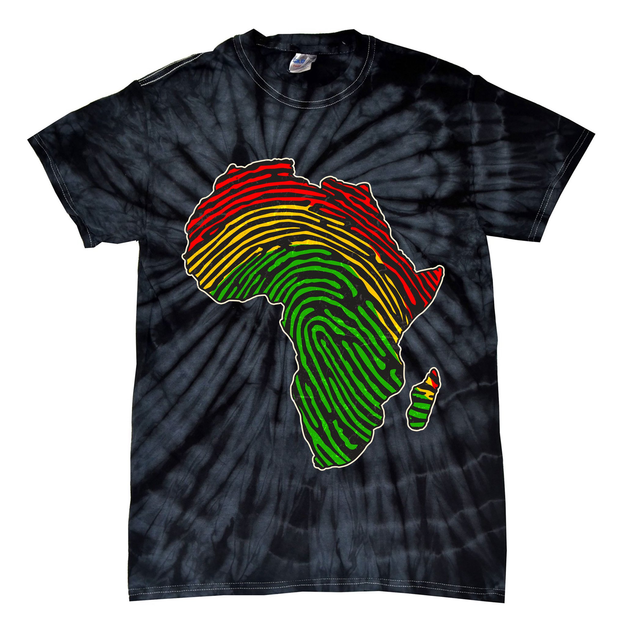 African Flag Colors Fingerprint Tie-Dye T-Shirt