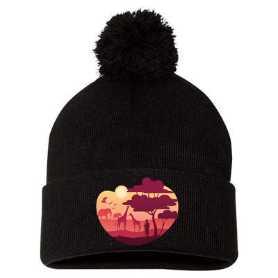 African Landscape Pom Pom 12in Knit Beanie