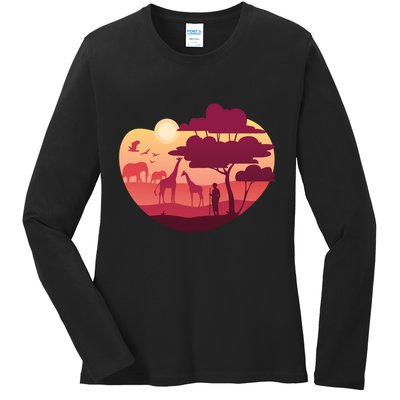 African Landscape Ladies Long Sleeve Shirt