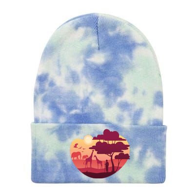 African Landscape Tie Dye 12in Knit Beanie