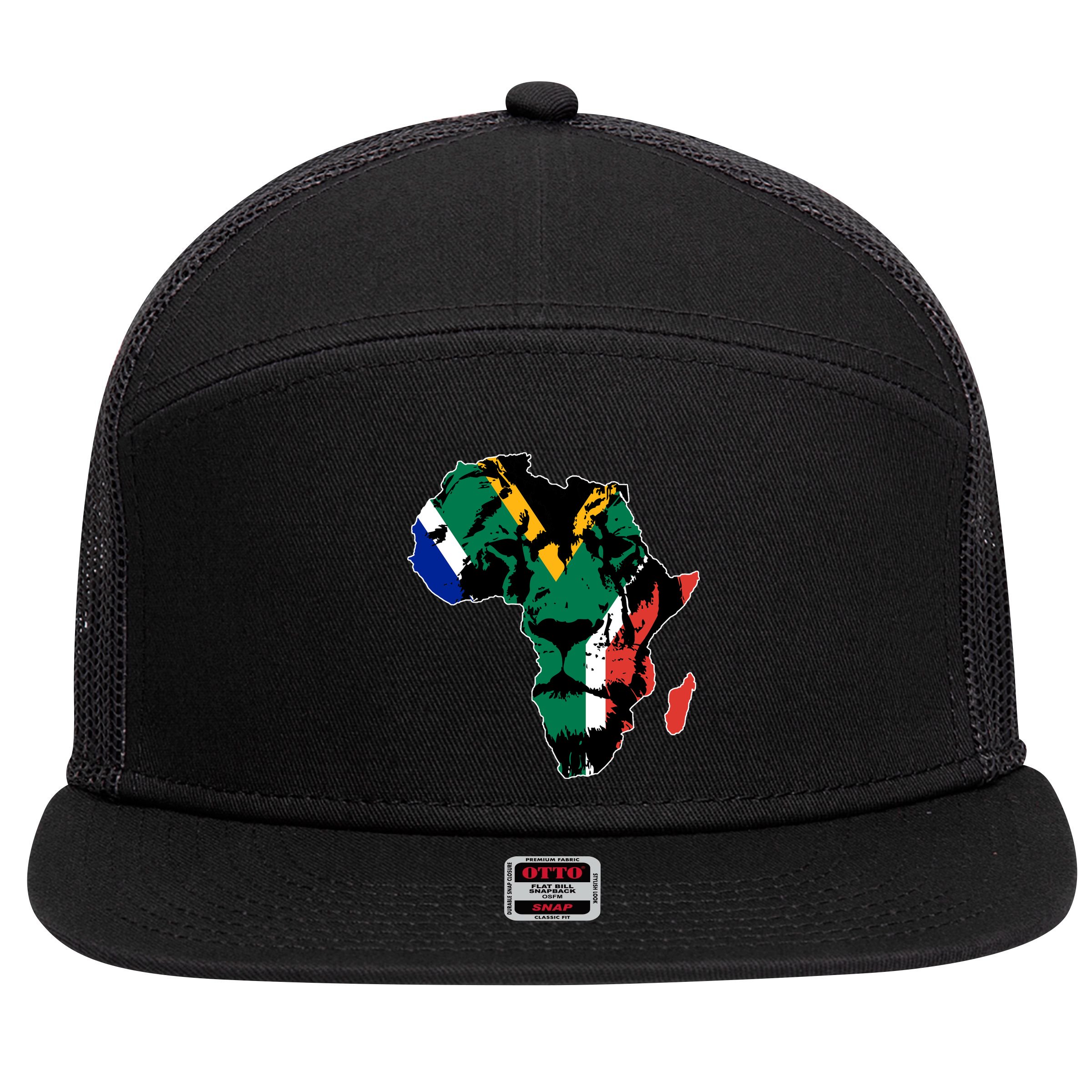 African Lion Flag 7 Panel Mesh Trucker Snapback Hat
