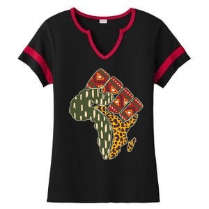 African Patterns Protest Fist Ladies Halftime Notch Neck Tee