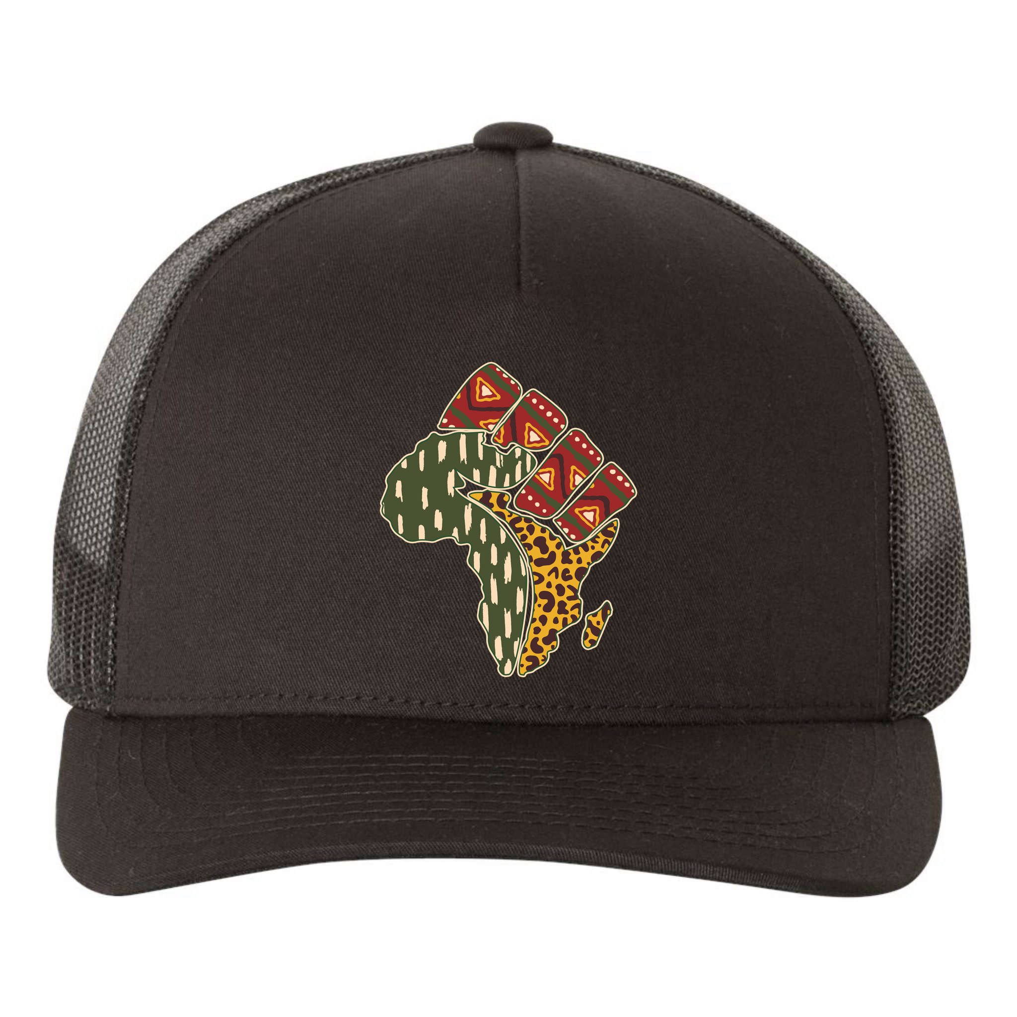 African Patterns Protest Fist Yupoong Adult 5-Panel Trucker Hat