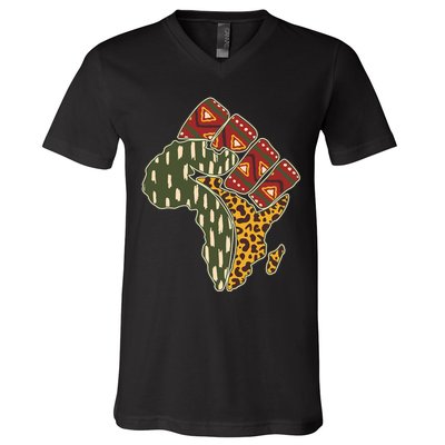 African Patterns Protest Fist V-Neck T-Shirt