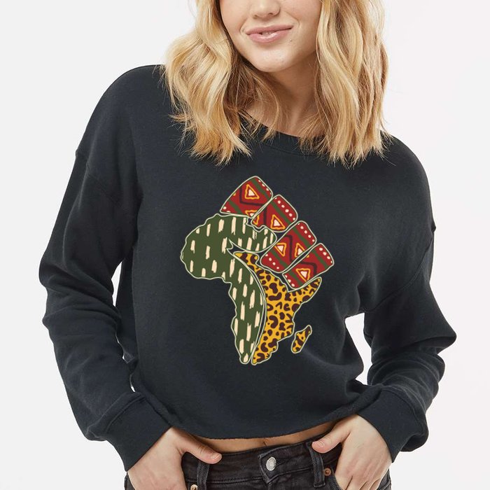 African Patterns Protest Fist Cropped Pullover Crew