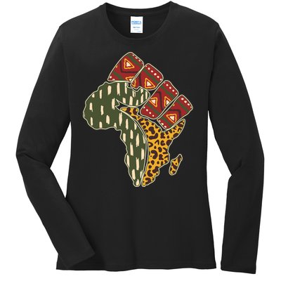 African Patterns Protest Fist Ladies Long Sleeve Shirt