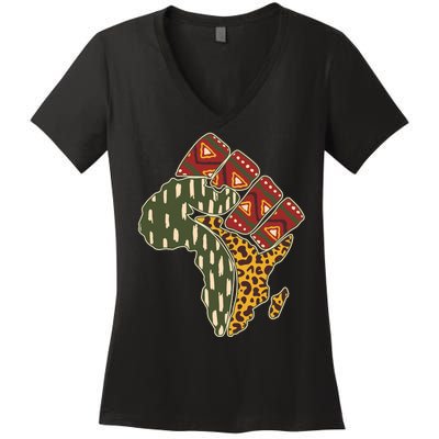 African Patterns Protest Fist Women's V-Neck T-Shirt