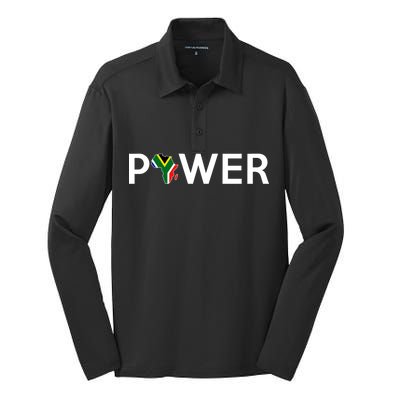 African Power Silk Touch Performance Long Sleeve Polo