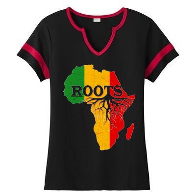 African Roots Black History Month Ladies Halftime Notch Neck Tee