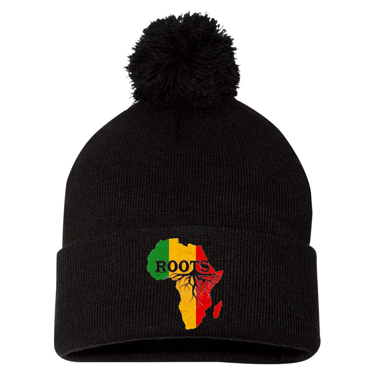 African Roots Black History Month Pom Pom 12in Knit Beanie