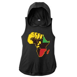 African Traditional Colors Protest Fist Ladies PosiCharge Tri-Blend Wicking Draft Hoodie Tank