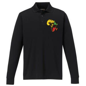 African Traditional Colors Protest Fist Performance Long Sleeve Polo