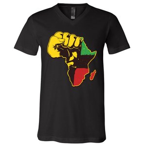 African Traditional Colors Protest Fist V-Neck T-Shirt