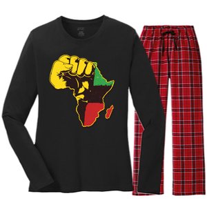 African Traditional Colors Protest Fist Women's Long Sleeve Flannel Pajama Set 