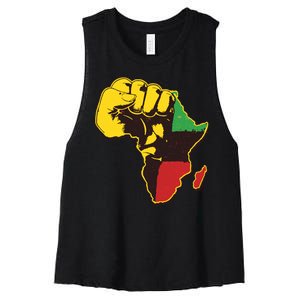 African Traditional Colors Protest Fist Women's Racerback Cropped Tank