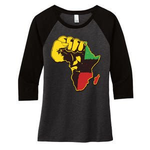 African Traditional Colors Protest Fist Women's Tri-Blend 3/4-Sleeve Raglan Shirt