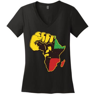 African Traditional Colors Protest Fist Women's V-Neck T-Shirt