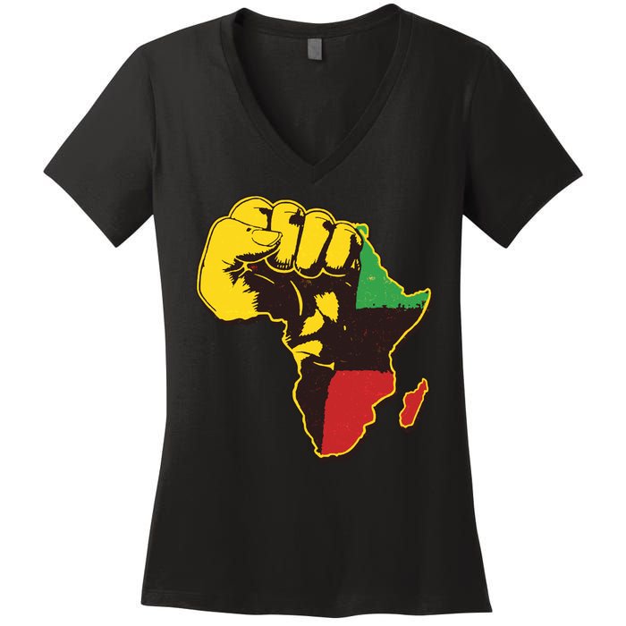 African Traditional Colors Protest Fist Women's V-Neck T-Shirt