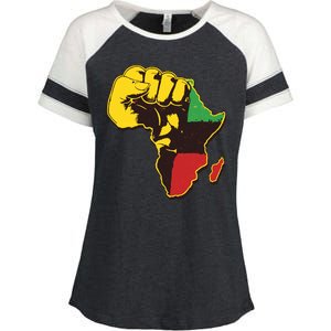 African Traditional Colors Protest Fist Enza Ladies Jersey Colorblock Tee